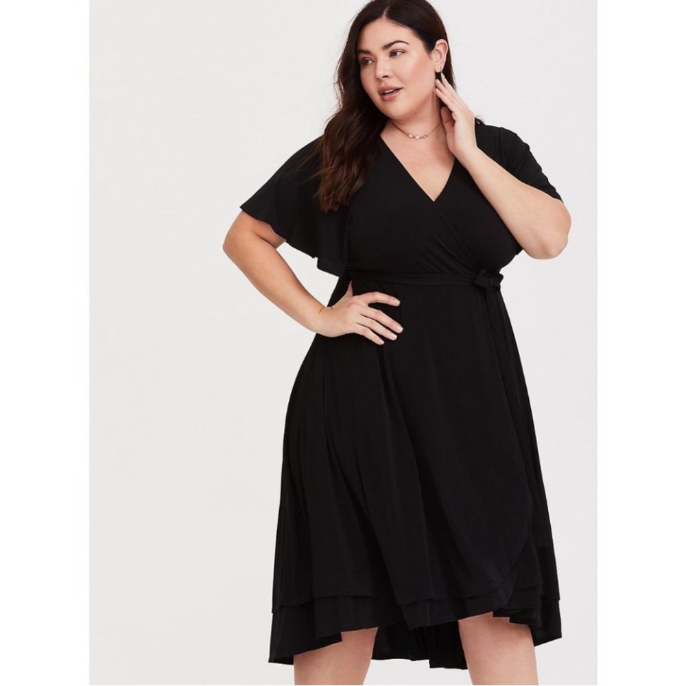 Torrid Black Midi Dress Flutter Sleeve Hi Lo Hem - Picture 3 of 12